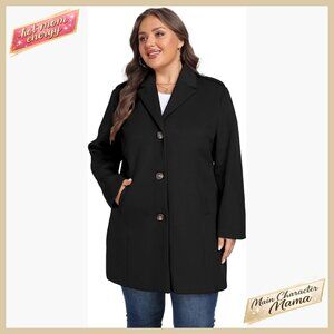 Oversized Peacoat Jacket Classic Notched Lapel Trench Coat Chic Elegant